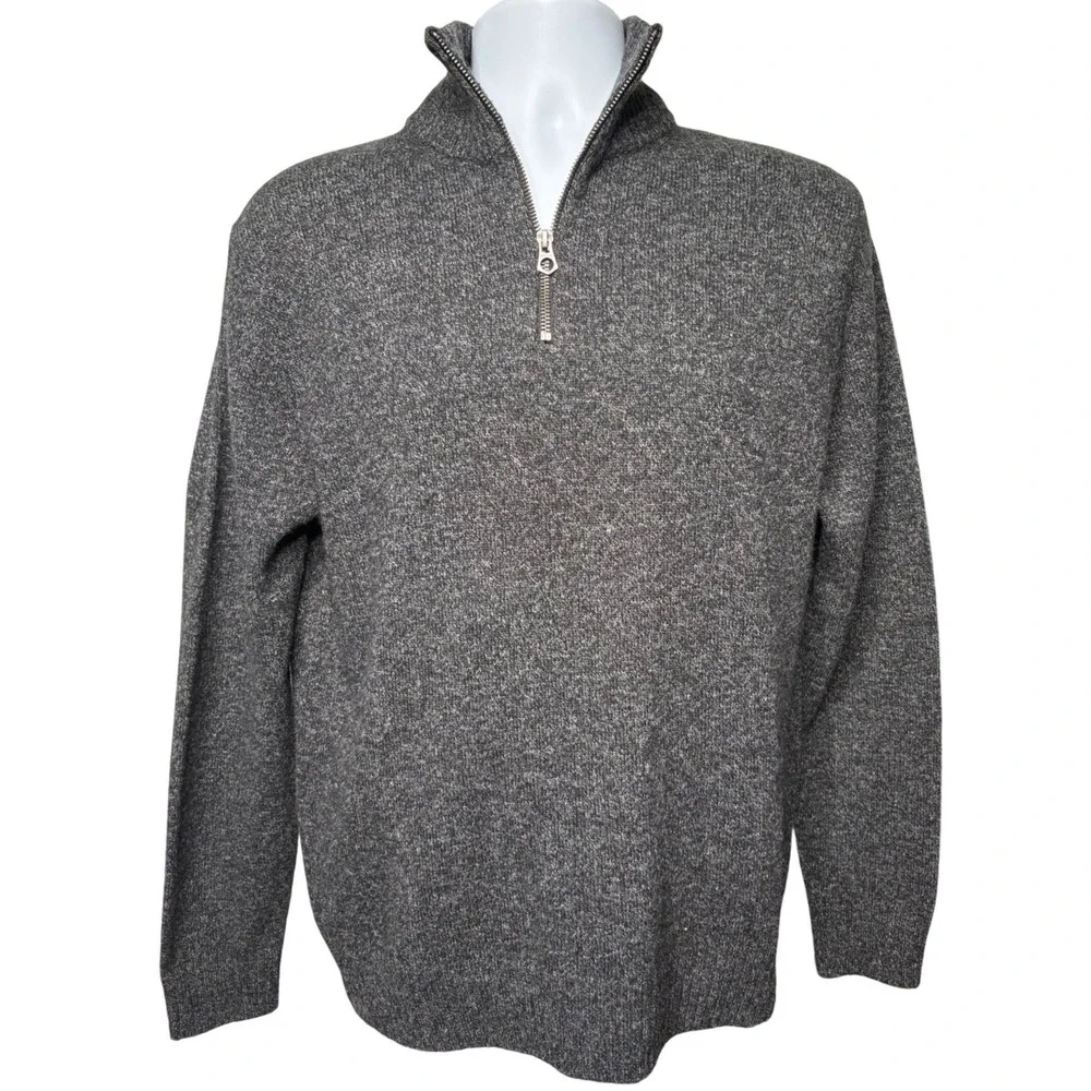 J. CREW Mens Gray Quarter Zip Pullover M Rugged Merino Wool Classic Outdoors